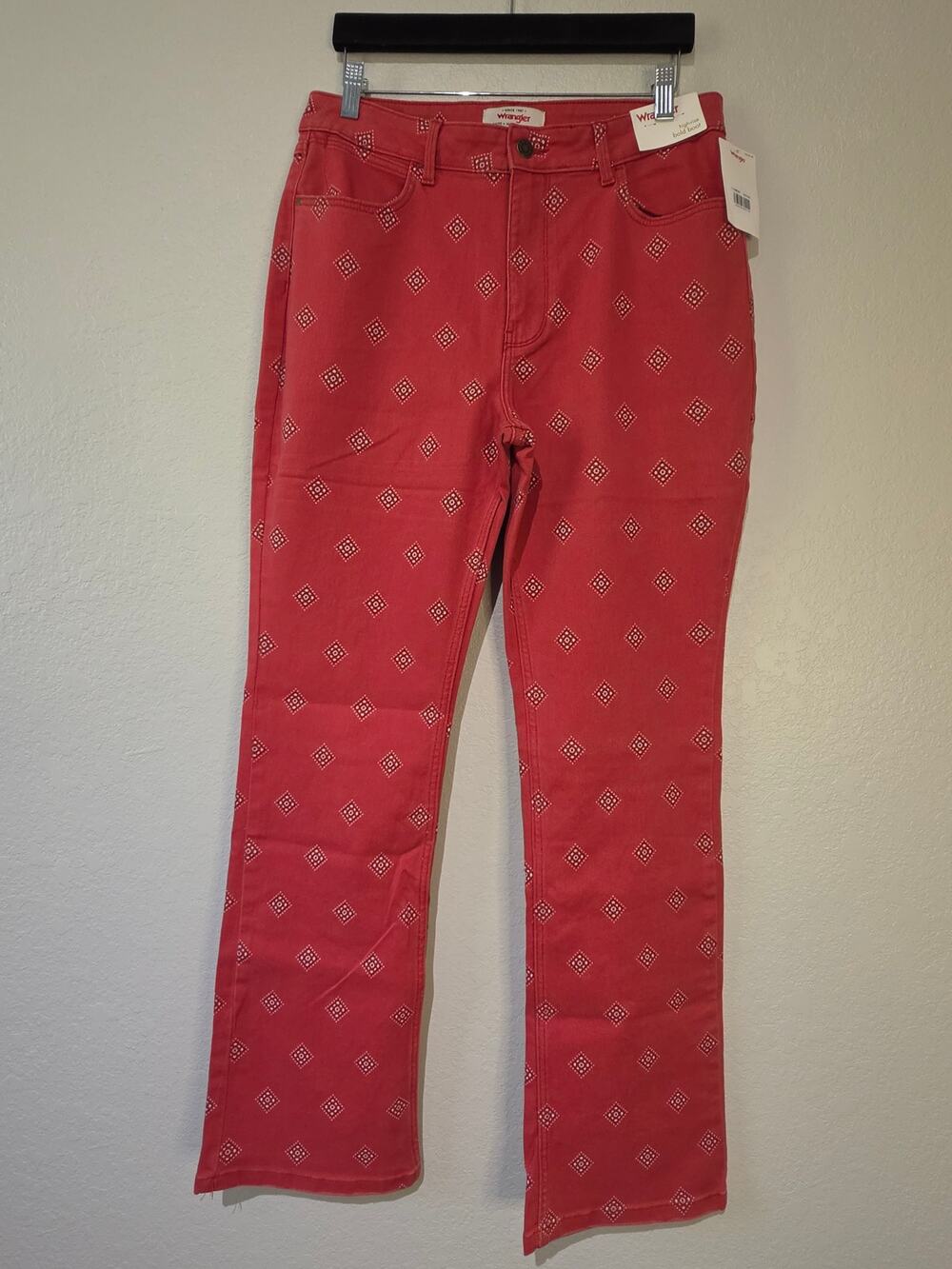 Wrangler High-Rise Bold Boot Jean Red Diamond Bay Print Sz 12/31x32 NWT